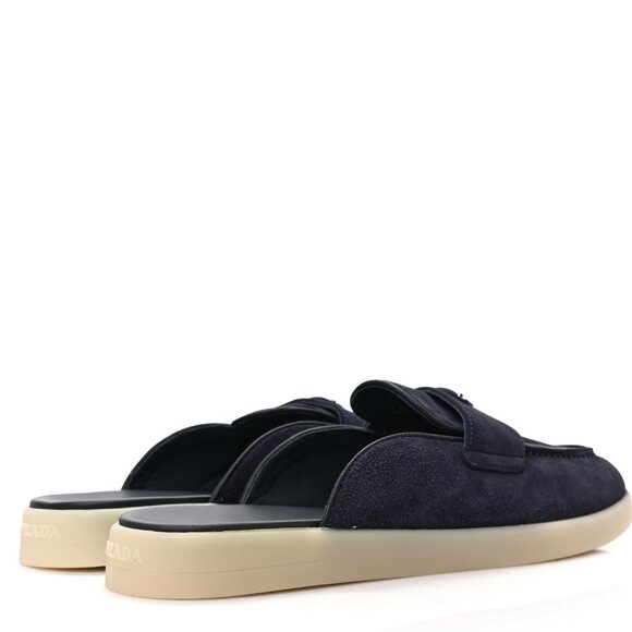 NIB$950 Prada Saint Tropez Suede Metal Triangle Logo Loafer Mules 7.5, US 8.5 - Picture 6 of 16
